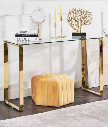 Beliani Consola de Vidrio templado Transparente/dorado 120 x 40 cm Tilon