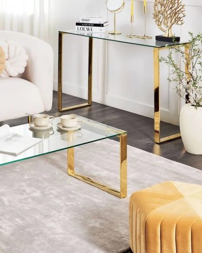 Beliani Consola de Vidrio templado Transparente/dorado 120 x 40 cm Tilon