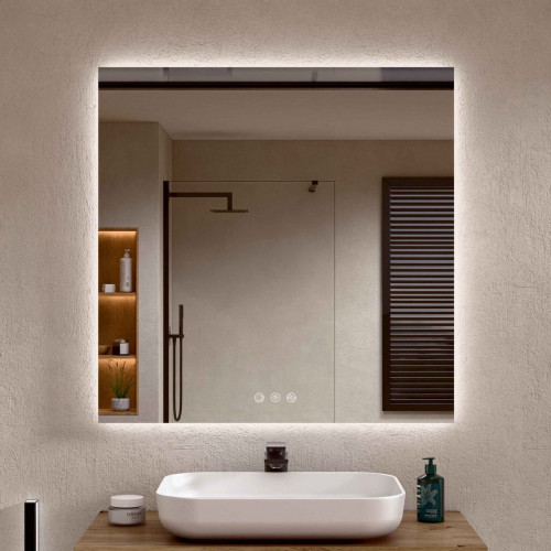 BELLOBATH - Espejo Baño con Luz Led, Luz Ajustable en 3 Colores e Intensidad, Antivaho - Luz Indirecta - 80cm alto x 80cm ancho