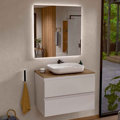 BELLOBATH - Espejo Baño con Luz Led, Luz Ajustable en 3 Colores e Intensidad, Antivaho - Luz Indirecta - 80cm alto x 60cm ancho
