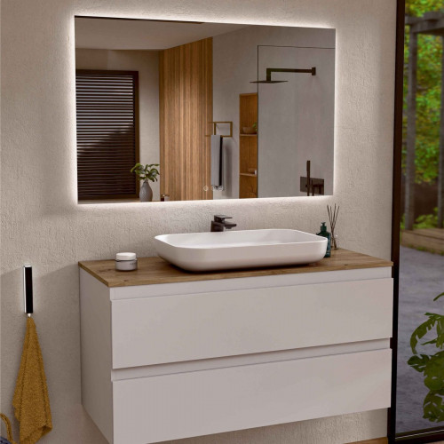 BELLOBATH - Espejo Baño con Luz Led, Luz Ajustable en 3 Colores e Intensidad, Antivaho - Luz Indirecta - 70cm alto x 100cm ancho
