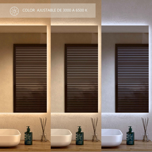 BELLOBATH - Espejo Baño con Luz Led, Luz Ajustable en 3 Colores e Intensidad, Antivaho - Luz Indirecta - 70cm alto x 100cm ancho