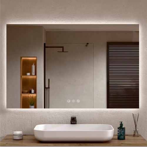 BELLOBATH - Espejo Baño con Luz Led, Luz Ajustable en 3 Colores e Intensidad, Antivaho - Luz Indirecta - 80cm alto x 120cm ancho