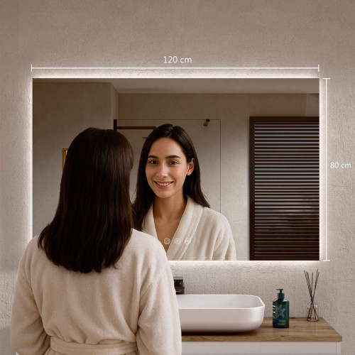 BELLOBATH - Espejo Baño con Luz Led, Luz Ajustable en 3 Colores e Intensidad, Antivaho - Luz Indirecta - 80cm alto x 120cm ancho