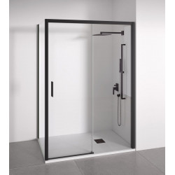 BELLOBATH - Mampara de Ducha Angular 1 Corredera + 2 fijos - Vidrio Antical - Negro - Ancho Adaptable 95-100x67-70 - Puerta Izquierda