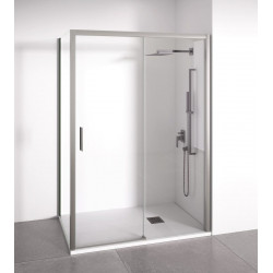 BELLOBATH - Mampara de Ducha Angular 1 Corredera + 2 fijos - Vidrio Antical - Plata - Ancho Adaptable 115-120x77-80 - Puerta Izquierda