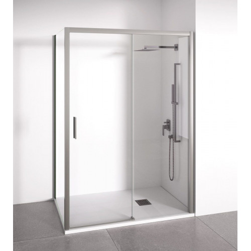 BELLOBATH - Mampara de Ducha Angular 1 Corredera + 2 fijos - Vidrio Antical - Plata - Ancho Adaptable 115-120x77-80 - Puerta Izquierda