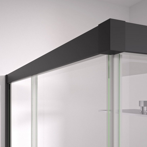 BELLOBATH - Mampara de Ducha Angular 2 puertas correderas + 2 fijos - Vidrio Templado - Negro Mate - Ancho adaptable 67-69 x 87-89 cm -Alto 195 cm