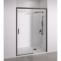 BELLOBATH - Mampara de Ducha Frontal Corredera + Fijo - Vidrio Templado 6mm Antical - Negro Mate - Ancho 95 a 100cm - Puerta Izquierda -Alto 195cm