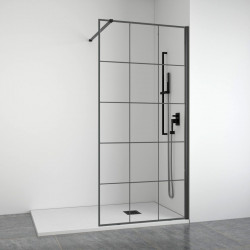 BELLOBATH - Mampara de ducha frontal panel fijo - Industrial - Perfilería Negra Mate - Ancho adaptable 88-90 cm - Alto 195 cm
