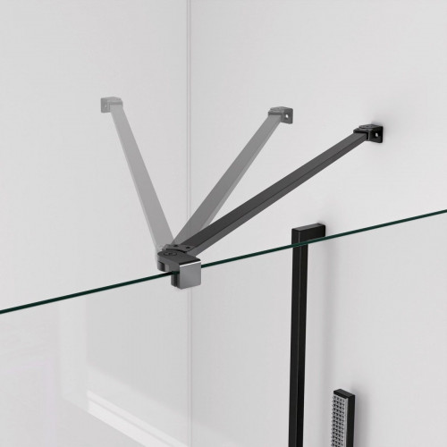 BELLOBATH - Mampara de ducha frontal panel fijo - Industrial - Perfilería Negra Mate - Ancho adaptable 88-90 cm - Alto 195 cm