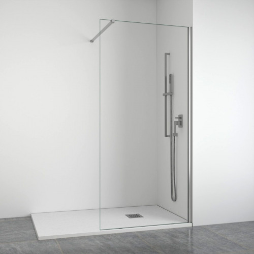 BELLOBATH - Mampara de ducha frontal panel fijo - Transparente - Perfilería Plata Brillo - Ancho adaptable 78-80 cm - Alto 195 cm