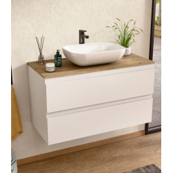 BELLOBATH - Mueble de baño suspendido con lavabo de cerámica, Mueble con 2 Cajones, 100 x 55 x 46 cm, Mueble blanco y tapa roble