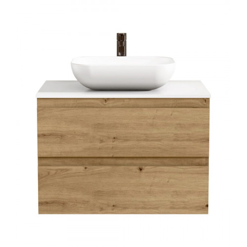 BELLOBATH - Mueble de baño suspendido con lavabo de cerámica, Mueble con 2 Cajones, 80 x 55 x 46 cm, Mueble roble y tapa blanca