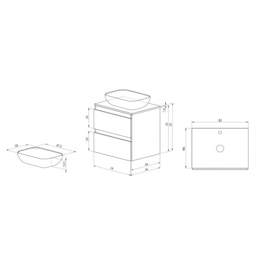 BELLOBATH - Mueble de baño suspendido con lavabo de cerámica, Mueble con 2 Cajones, 80 x 55 x 46 cm, Mueble roble y tapa blanca