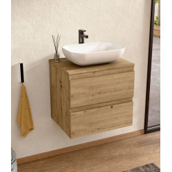 BELLOBATH - Mueble de baño suspendido con lavabo de cerámica, Mueble con 2 Cajones, 60 x 55 x 46 cm, Mueble roble