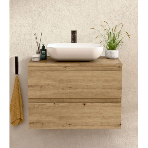 BELLOBATH - Mueble de baño suspendido con lavabo de cerámica, Mueble con 2 Cajones, 60 x 55 x 46 cm, Mueble roble