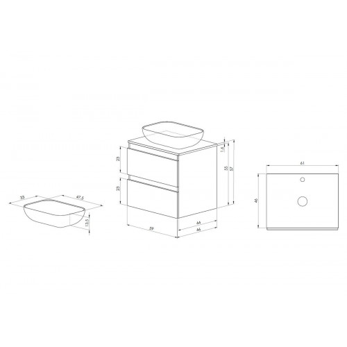 BELLOBATH - Mueble de baño suspendido con lavabo de cerámica, Mueble con 2 Cajones, 60 x 55 x 46 cm, Mueble roble