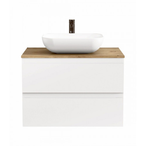 BELLOBATH - Mueble de baño suspendido con lavabo de cerámica, Mueble con 2 Cajones, 100 x 55 x 46 cm, Mueble blanco y tapa roble
