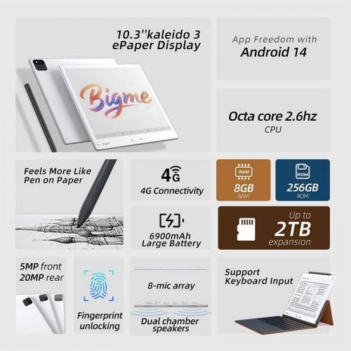 Bigme B10 10.3''4G Tableta digital de papel electrónico en color premium con sistema operativo Android 14 Paquete