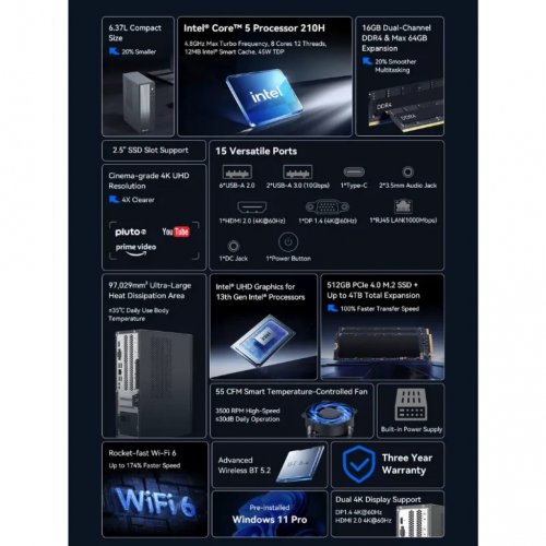 Blackview NEX60 Intel Core 5 210H 16GB DDR4/512GB SSD W11 Pro - Mini PC