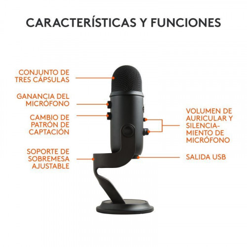 Blue Microphones Yeti Micrófono USB Negro para Grabación y Transmisión en PC