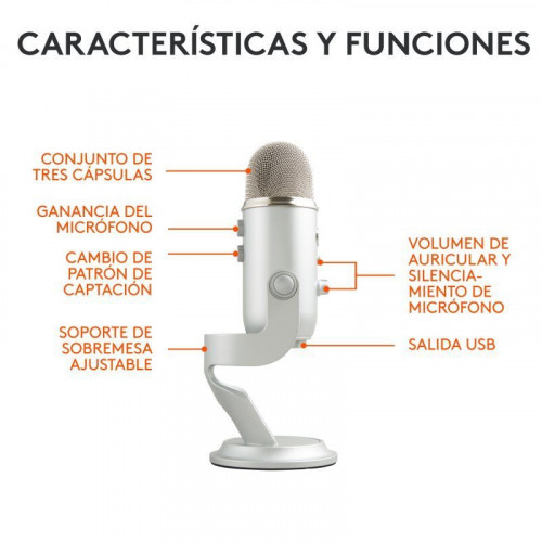 Blue Microphones Yeti Micrófono USB Plata para Grabación y Transmisión en PC