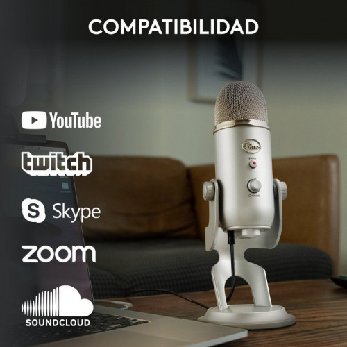 Blue Microphones Yeti Micrófono USB Plata para Grabación y Transmisión en PC