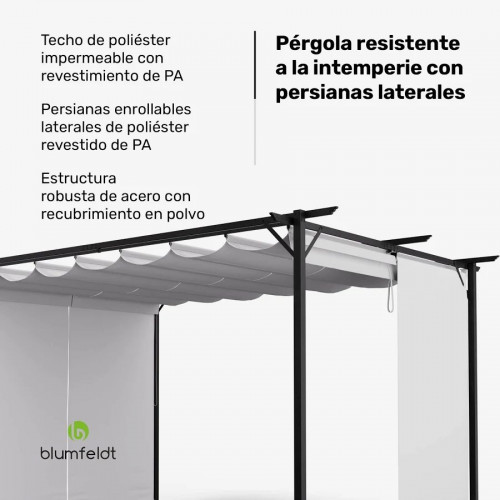 Blumfeldt Pantheon Robust Pérgola Persianas laterales de acero con recubrimiento de polvo resistente a la intemperie