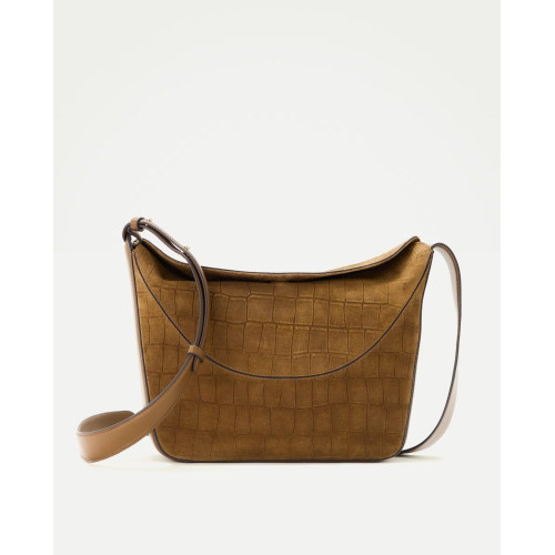 Bolso doble uso de bandolera y hombro de piel serraje con efecto cocodrilo 560 Oliva