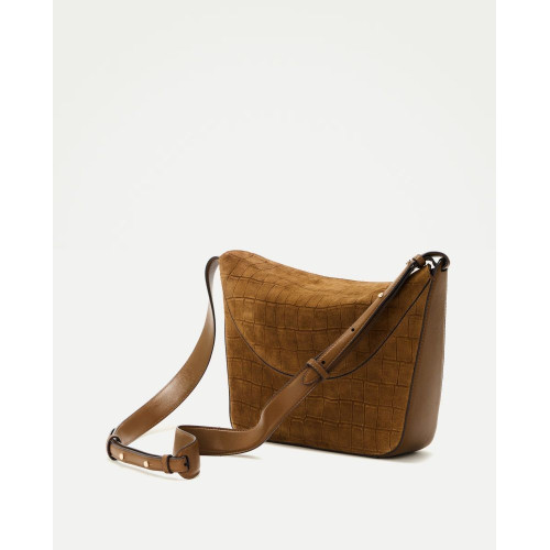 Bolso doble uso de bandolera y hombro de piel serraje con efecto cocodrilo 560 Oliva