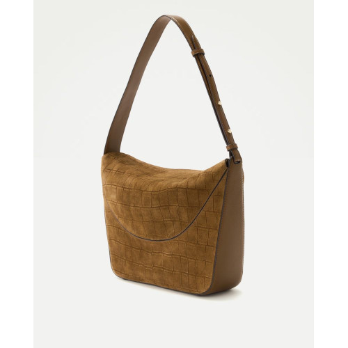 Bolso doble uso de bandolera y hombro de piel serraje con efecto cocodrilo 560 Oliva