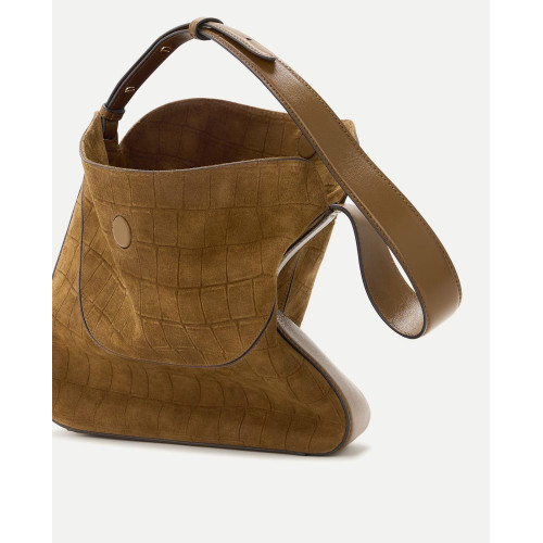 Bolso doble uso de bandolera y hombro de piel serraje con efecto cocodrilo 560 Oliva
