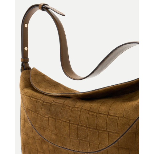 Bolso doble uso de bandolera y hombro de piel serraje con efecto cocodrilo 560 Oliva