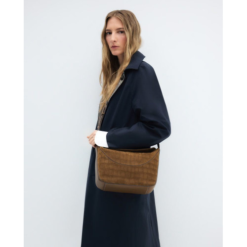 Bolso doble uso de bandolera y hombro de piel serraje con efecto cocodrilo 560 Oliva