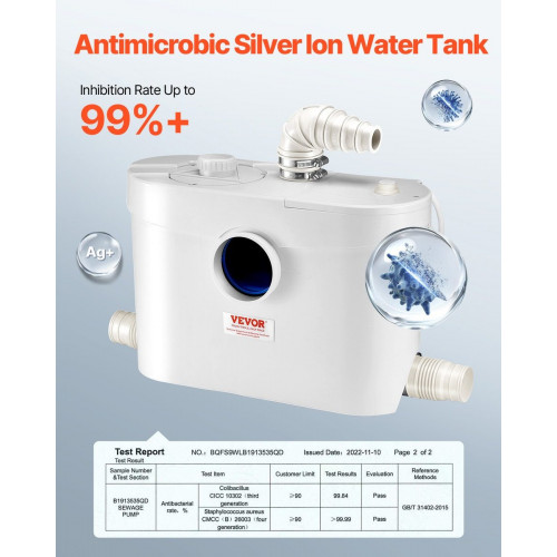 Bomba de Maceración VEVOR 900 W,Macerador Sanitario 4 Entradas de Agua,180 L/min,Altura de Descarga 12 m,Eliminación de Aguas Residuales para WC