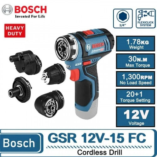 Bosch GSR 12V-15 FC para taladro inalámbrico profesional Bosch 12V batería de iones de litio diseño compacto 30Nm de par herramienta multifuncional 5