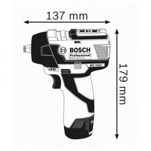 Bosch Professional Gds 12v-115 Atornillador De Impacto Inalámbrico 12 V Sin Batería, Motor Sin Escobillas, 115 Nm, Powercontrol 2 Velocidades Y Luz Led, 137 Mm