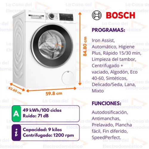 Bosch WGG242F0ES - Lavadora Carga Frontal 9 Kg 1200 Rpm Clase A Blanca