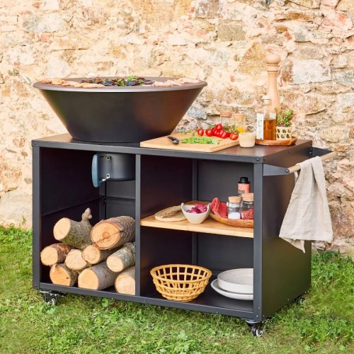Brasero barbacoa con carrito y espacios de almacenamiento