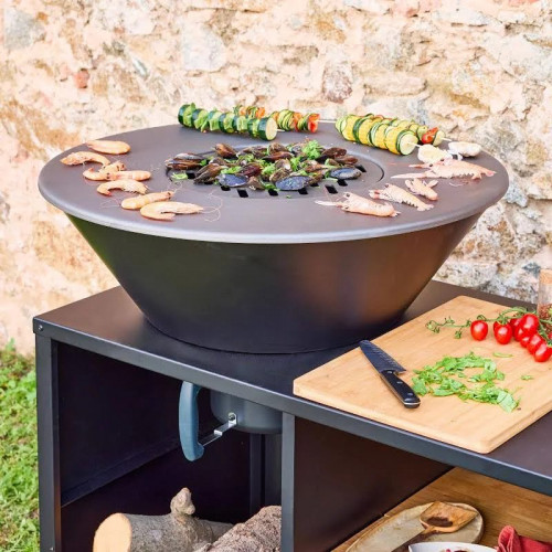 Brasero barbacoa con carrito y espacios de almacenamiento