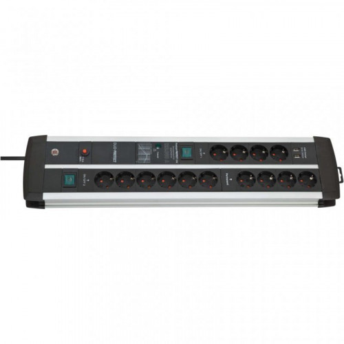 Brennenstuhl Premium-Protect-Line Regleta Enchufes con USB y 14 Tomas de Corriente 3m Plateado/Negro