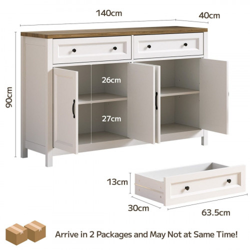 Buffet de Cocina Mueble de Almacenaje 2 Cajones 4 Puertas 2 Estantes Mueble Bajo Marron 140x40x90cm