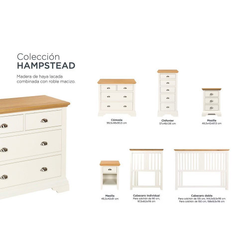 Cabecero doble de madera de roble Hampstead EuroVolter Blanco roto/Roble