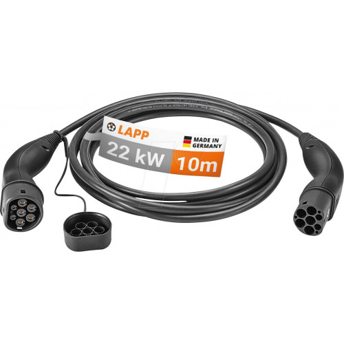 Cable de carga tipo 2 estándar (22kW-32A-3P) 10m, negro