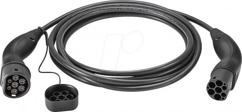 Cable de tipo 2, estándar, 11 kW, 20 a, 3 fases, 5 m, neg