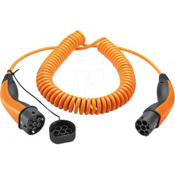 Cable tipo 2, espiral, 11 kW, 20 a, 3 fases, 5 m, naranja
