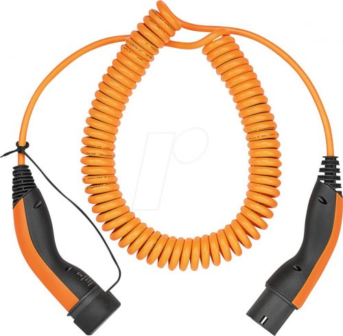 Cable tipo 2, espiral, 11 kW, 20 a, 3 fases, 5 m, naranja