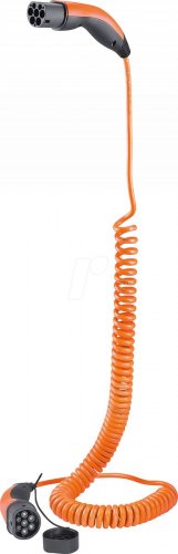 Cable tipo 2, espiral, 11 kW, 20 a, 3 fases, 5 m, naranja
