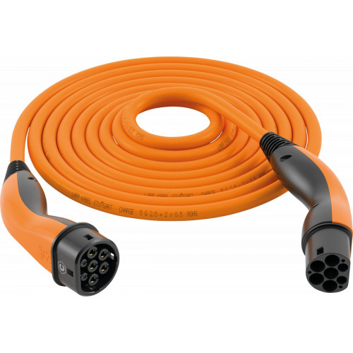 Cable tipo 2, hélice, 22 kW, 32 A, 3 fases, 5 m, naranja